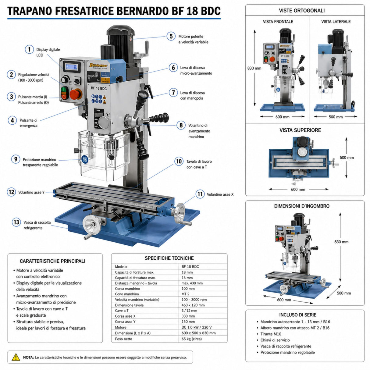 Perceuse-fraiseuse Bernardo BF 18 BDC