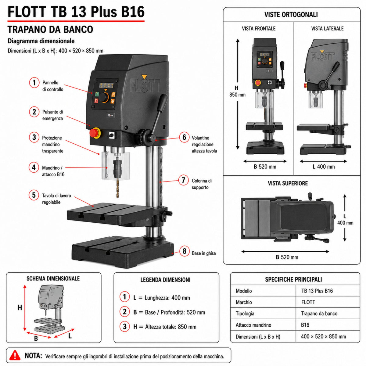 Perceuse à colonne Flott TB 13 Plus B16