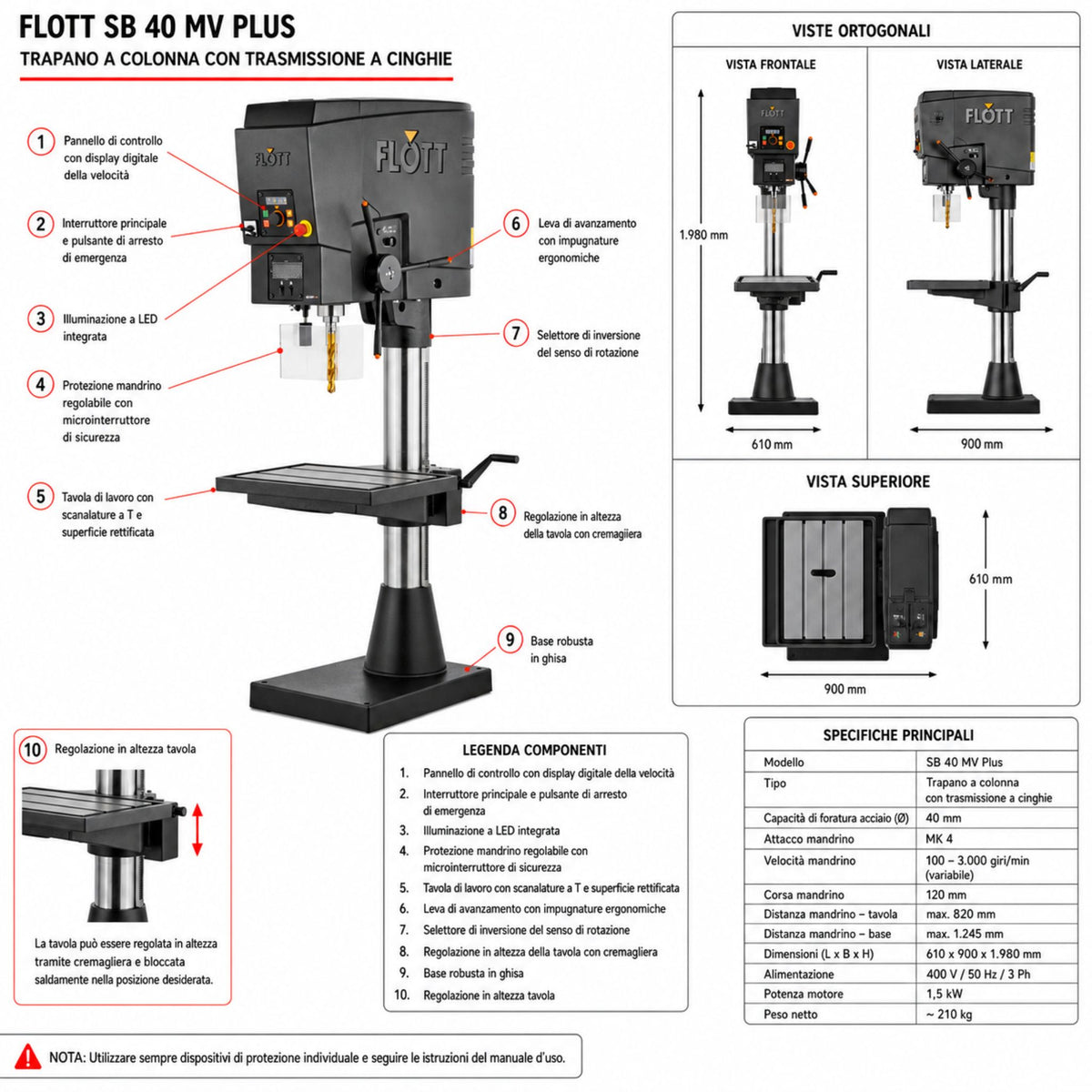 Perceuse à colonne Flott SB 40 MV Plus