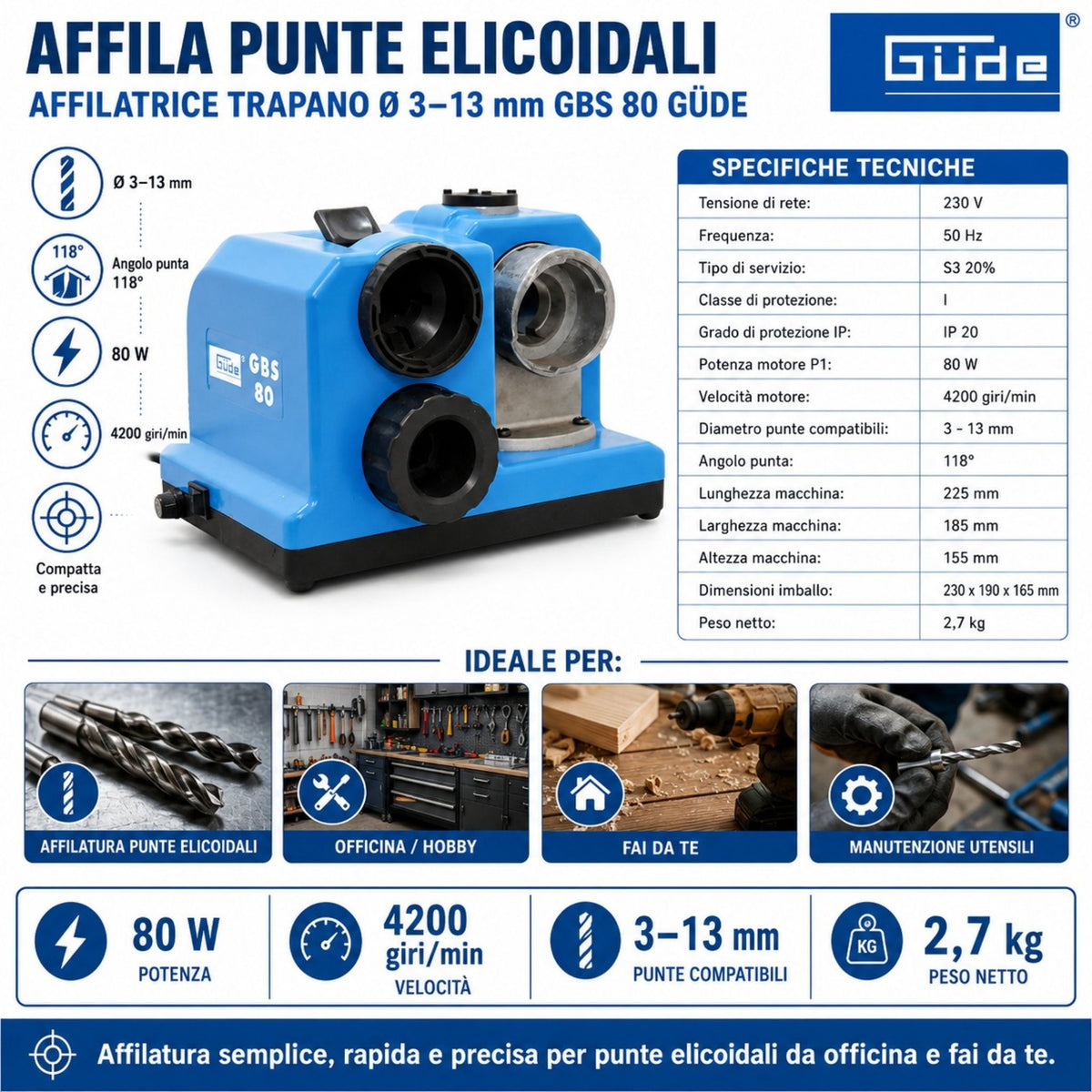 Affûteuse pour forets Güde GBS 80