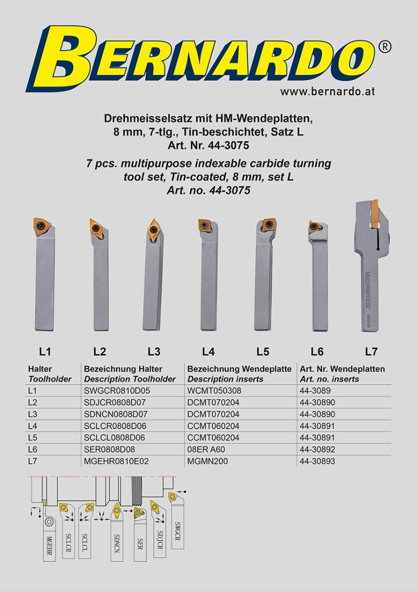 HM 8mm multi-cutting insert lathe tool, L kit