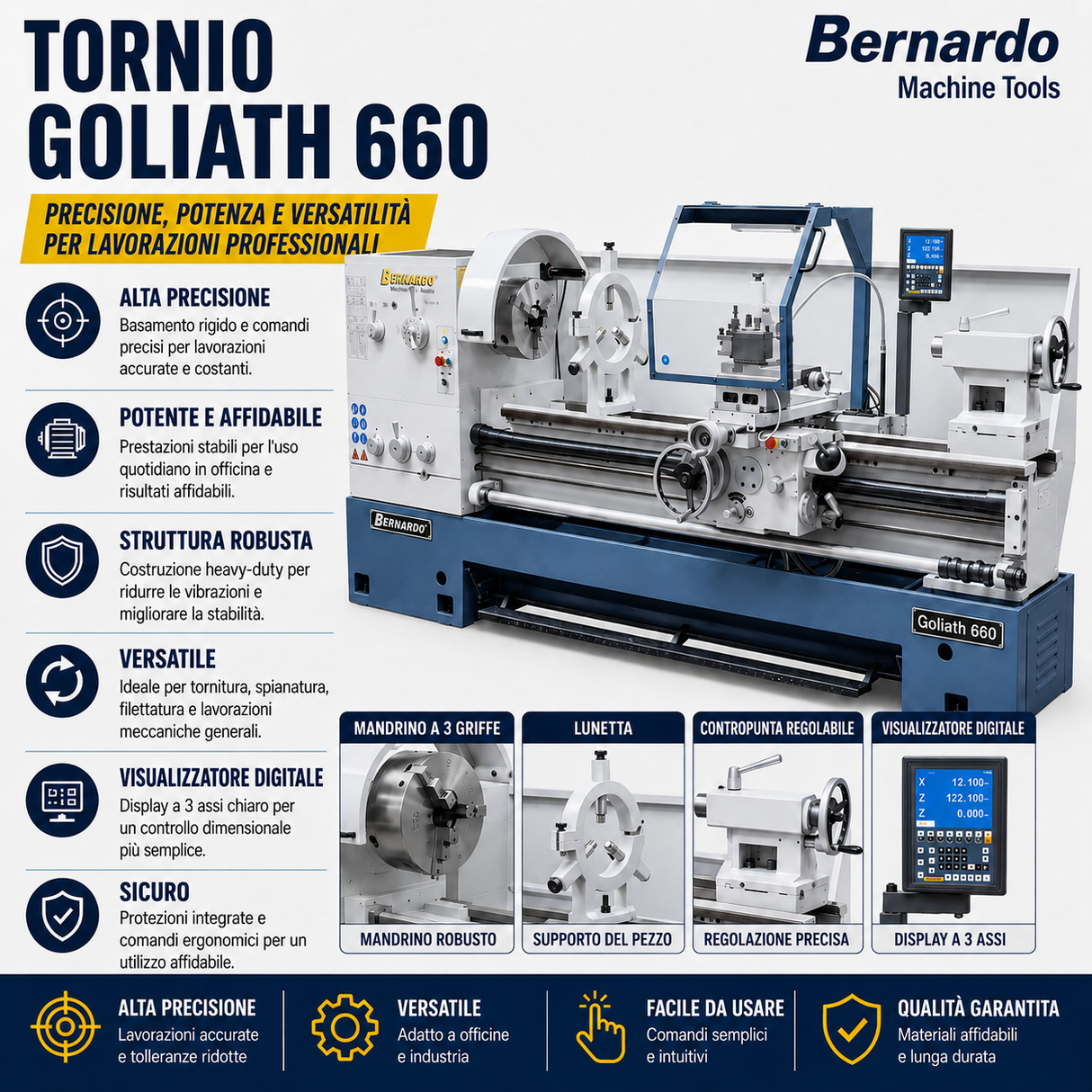 Tour à métaux Bernardo Goliath 660 x 2000 avec afficheur numérique 3 axes