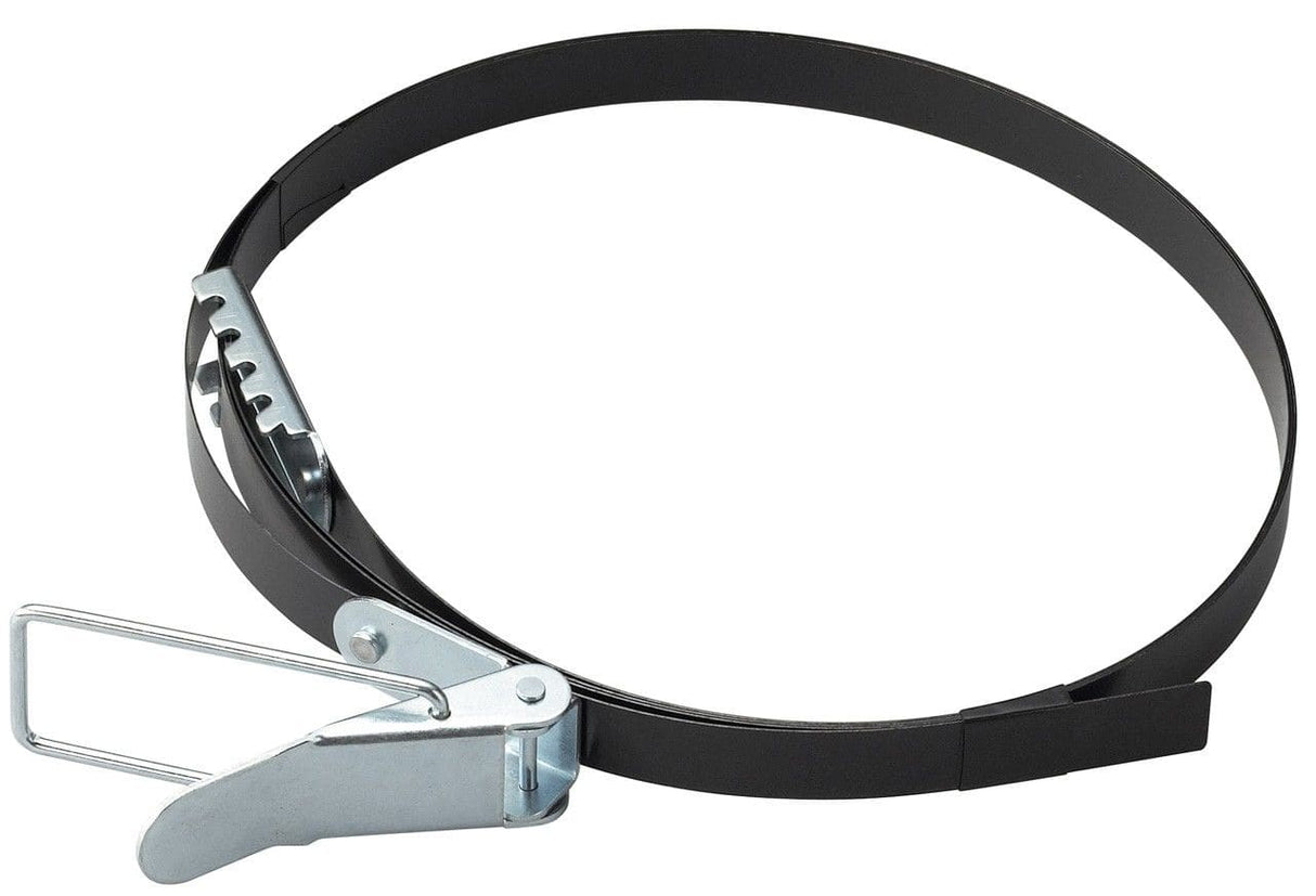 Fascetta a sgancio rapido Bernardo in acciaio zincato per aspiratori DC 160 e DC 180, ideale per un fissaggio stabile, sicuro e veloce del sacchetto di raccolta.