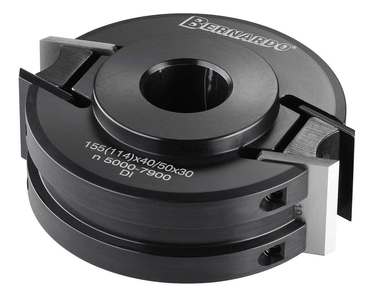 Testa universale Bernardo Ø100 mm in lega di alluminio con altezza 40 mm e foro 30 mm, dotata di coltelli reversibili HW per fresature precise e versatili nel legno.