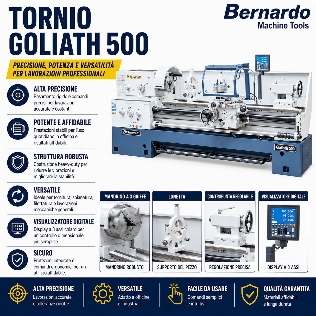 Tour à métaux parallèle Bernardo Goliath 500 x 3000 avec afficheur numérique 3 axes