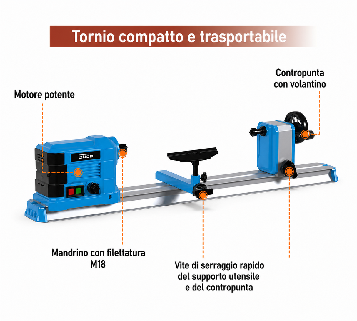 Tour à bois Güde GDM 600 – 550 W à vitesse variable et bâti en acier