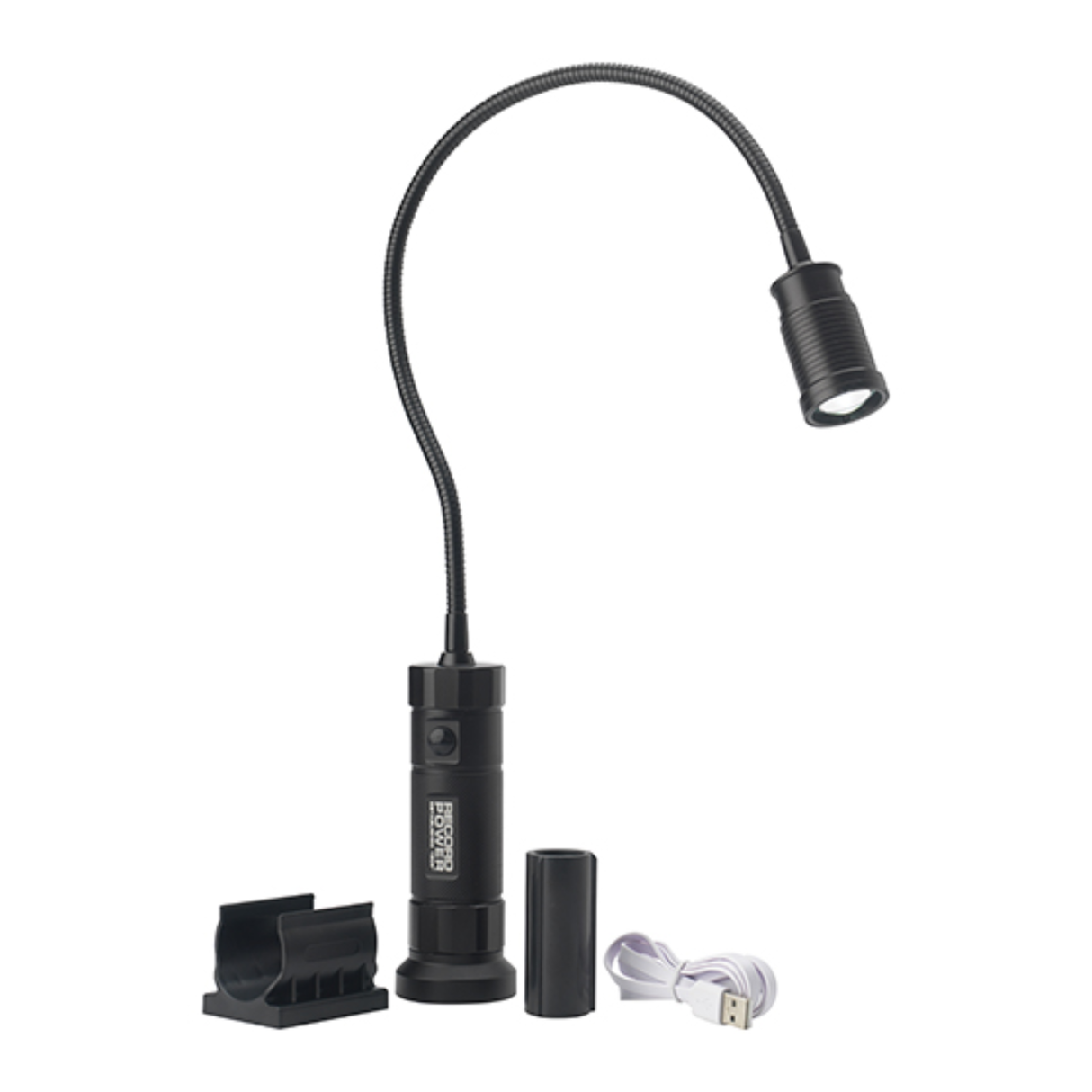 Lampada LED da lavoro con base magnetica e collo flessibile, ideale per illuminare con precisione macchine utensili e aree difficili da raggiungere in officina.