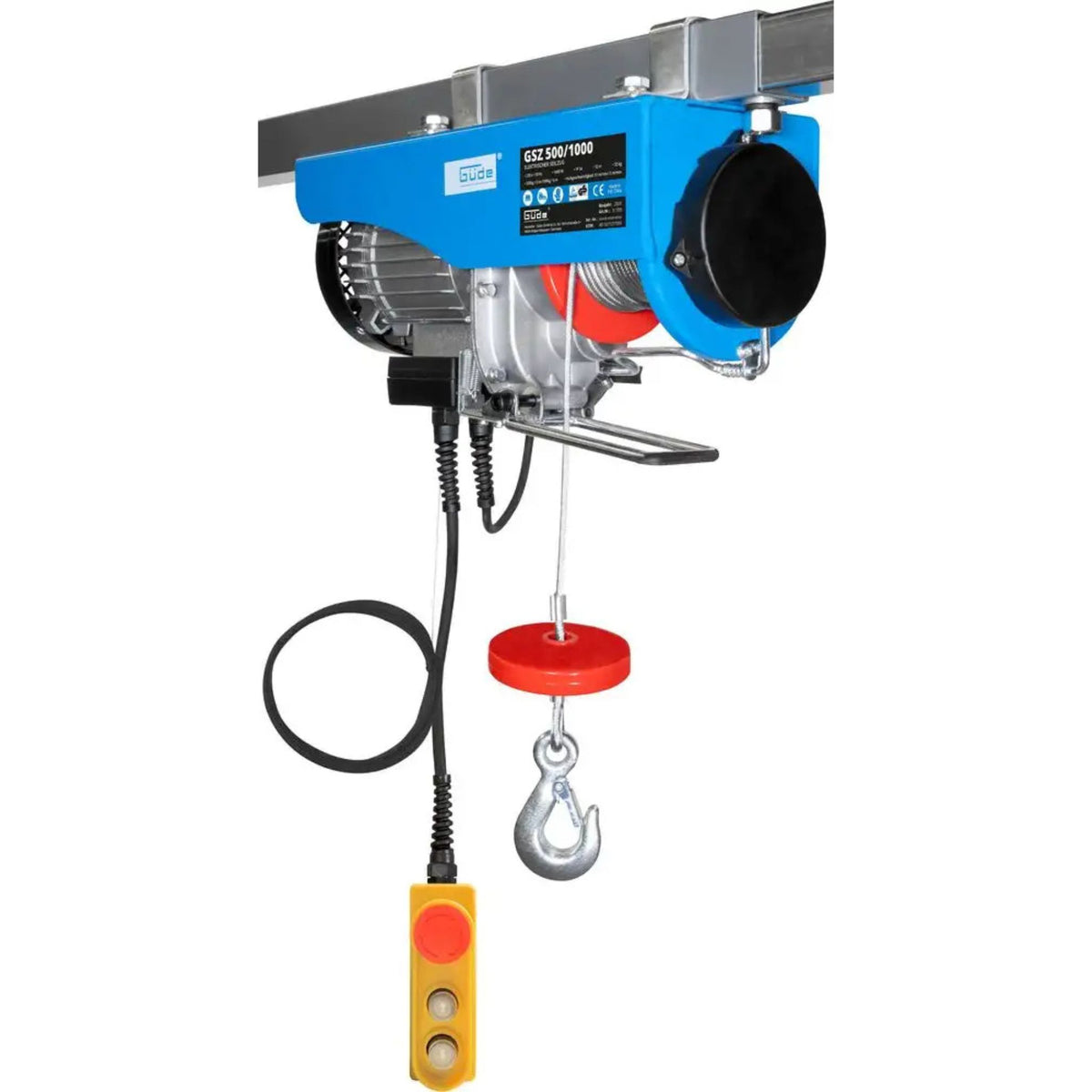 Fune acciaio Ø5,5 mm lunghezza 12 m (6 m efficaci per trata). Gancio saldatura robusto 500 kg base, 1.000 kg con puleggia rinvio. Capacità variabile 500-1.000 kg selezionando configurazione. Ricambi disponibili presso Krollit.