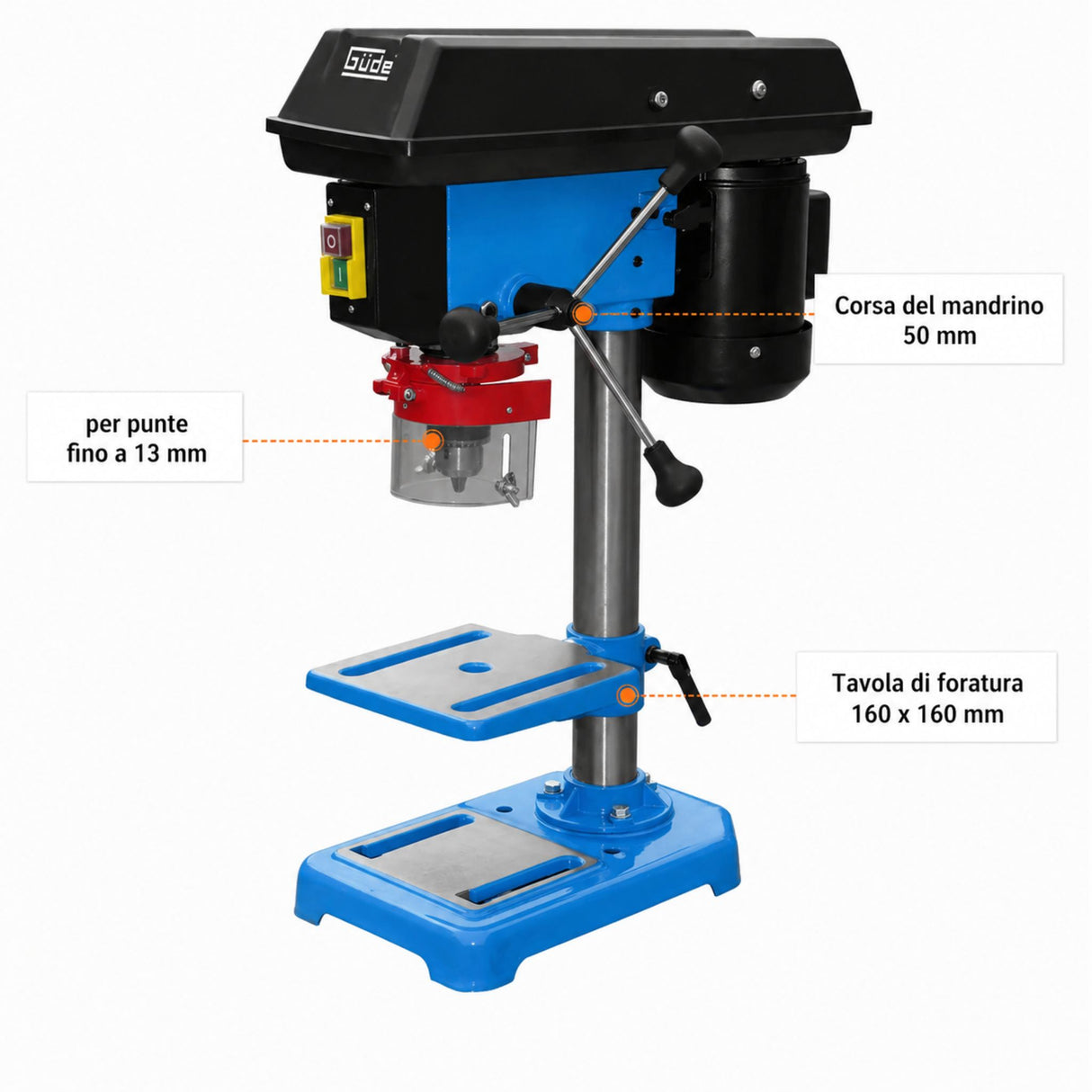 Guede GTB 13/355 – Perceuse à colonne d'établi 350W avec poulies et réglage de vitesse
