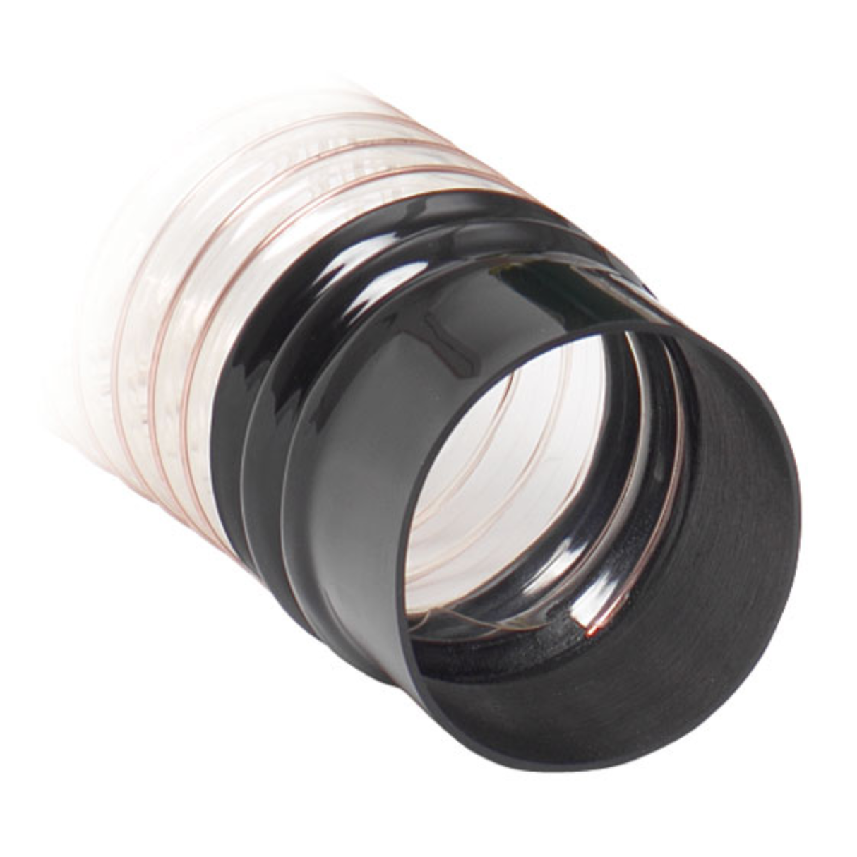 Raccordo a innesto rapido applicato all’estremità del tubo di aspirazione, consente un collegamento semplice e veloce su uscite da 100 mm di aspiratori e macchine.