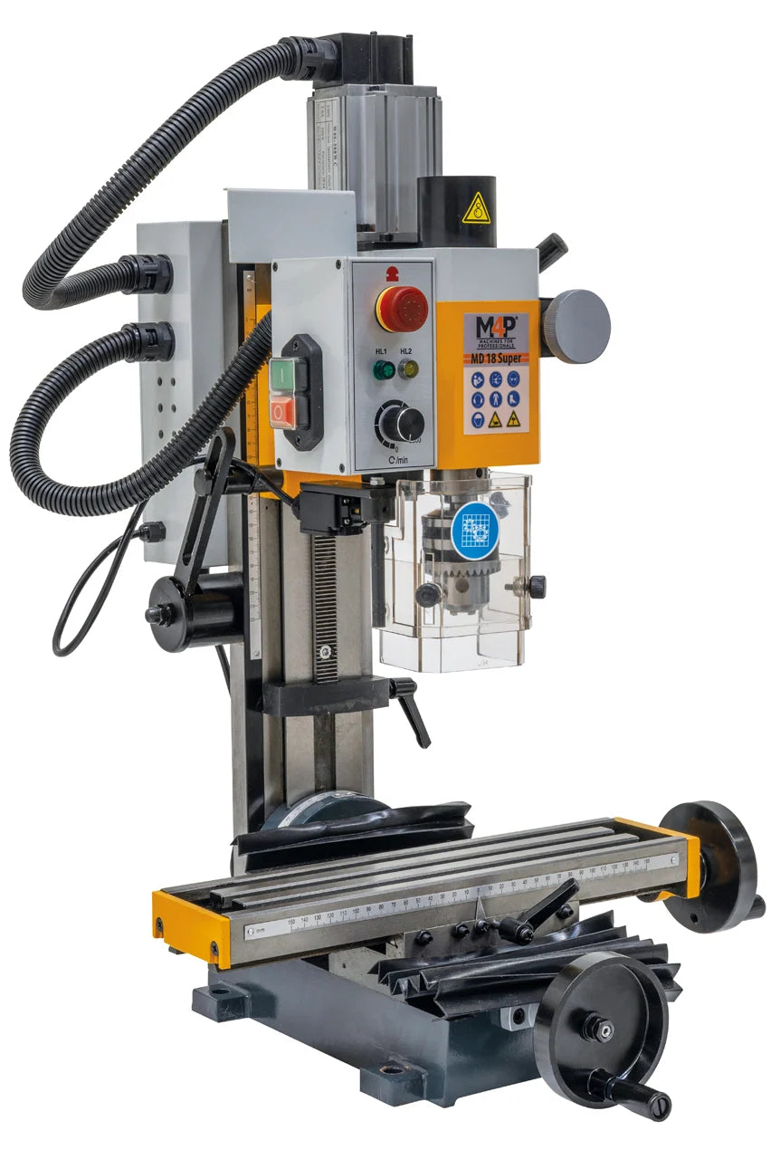 Trapano-fresatrice da banco M4P MD 18 Super / 230 V con motore brushless e tavola a croce, vista laterale sinistra
