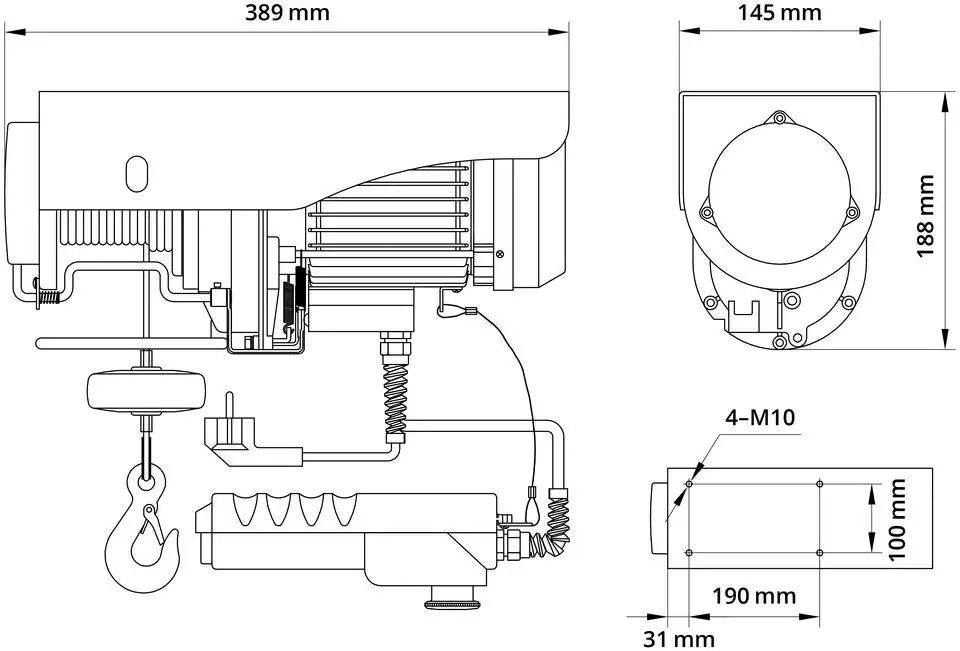Palan électrique Güde GSZ 200/400 – capacité 200 kg en traction directe ou 400 kg avec poulie, câble 12 m