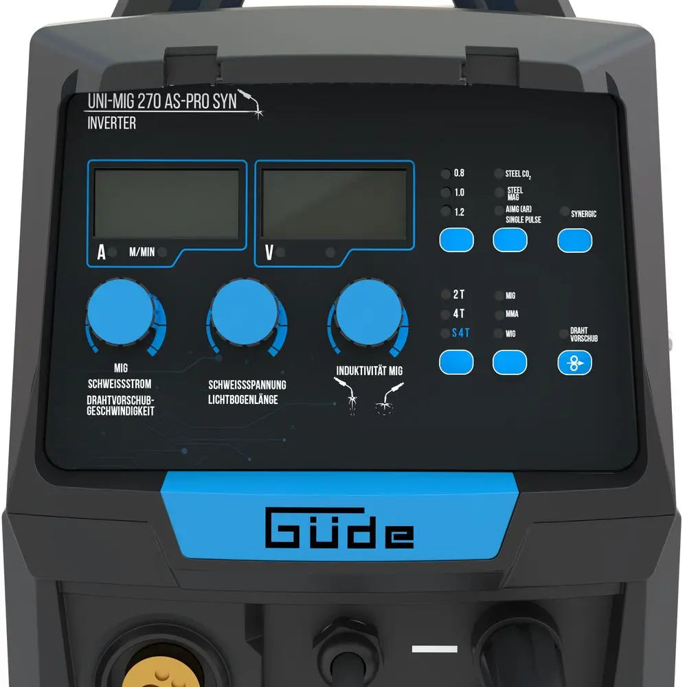 Poste à souder multiprocédé Güde Uni-Mig 270 AS-Pro SYN – onduleur triphasé 400V, MIG/MAG, MMA, fil fourré et TIG