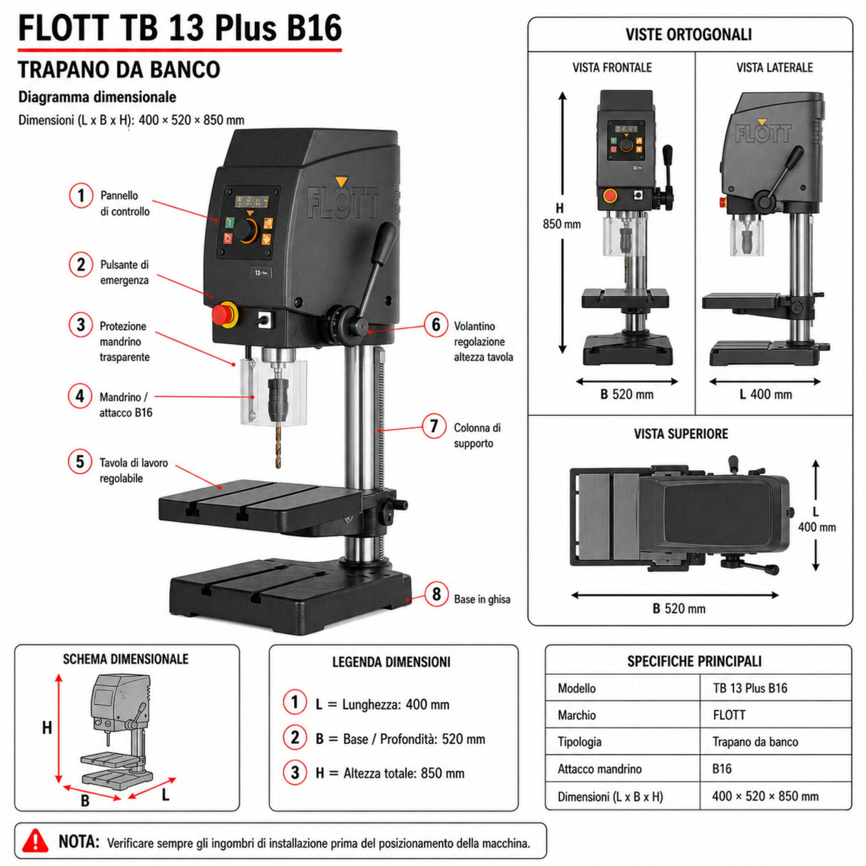Perceuse à colonne Flott TB 13 Plus B16