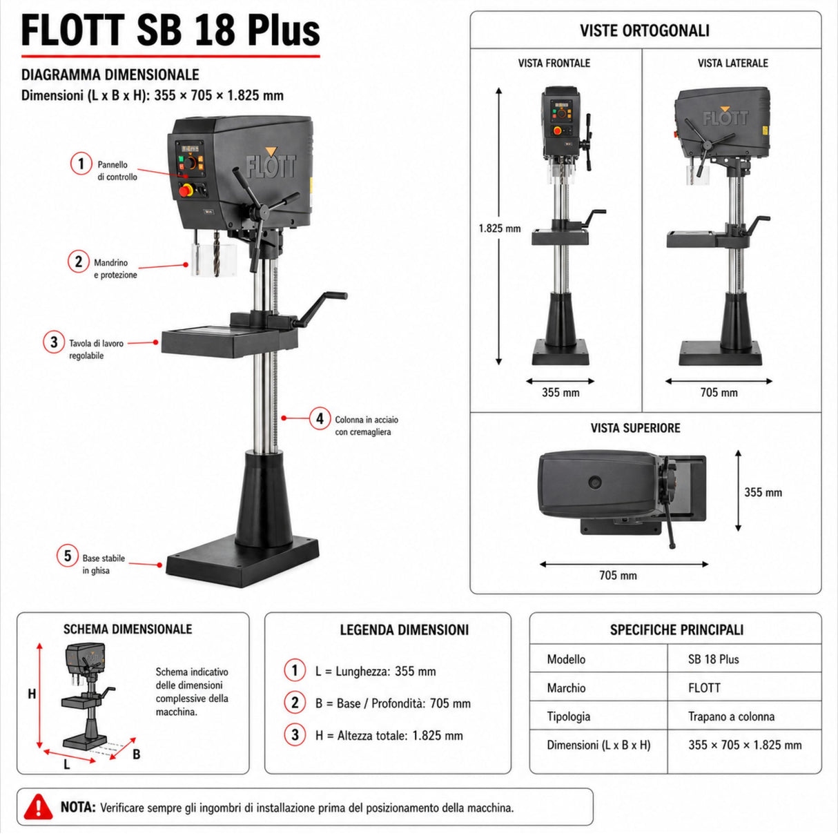 Perceuse à colonne Flott SB 18 Plus Inverter 30-3000 tr/min