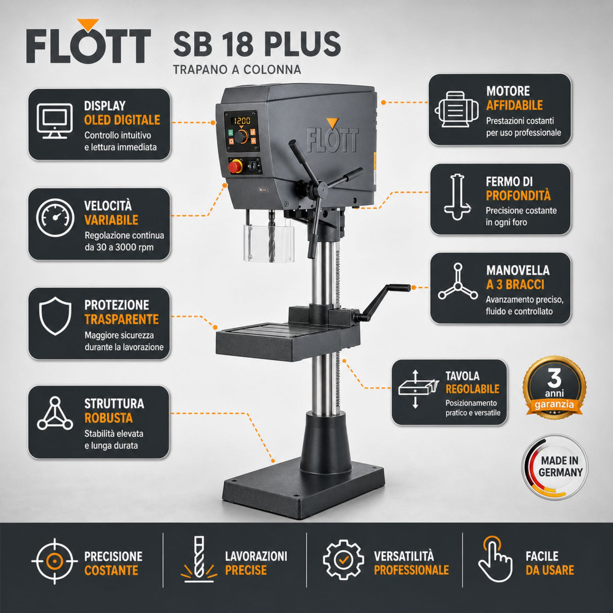 Perceuse à colonne Flott SB 18 Plus Inverter 30-3000 tr/min