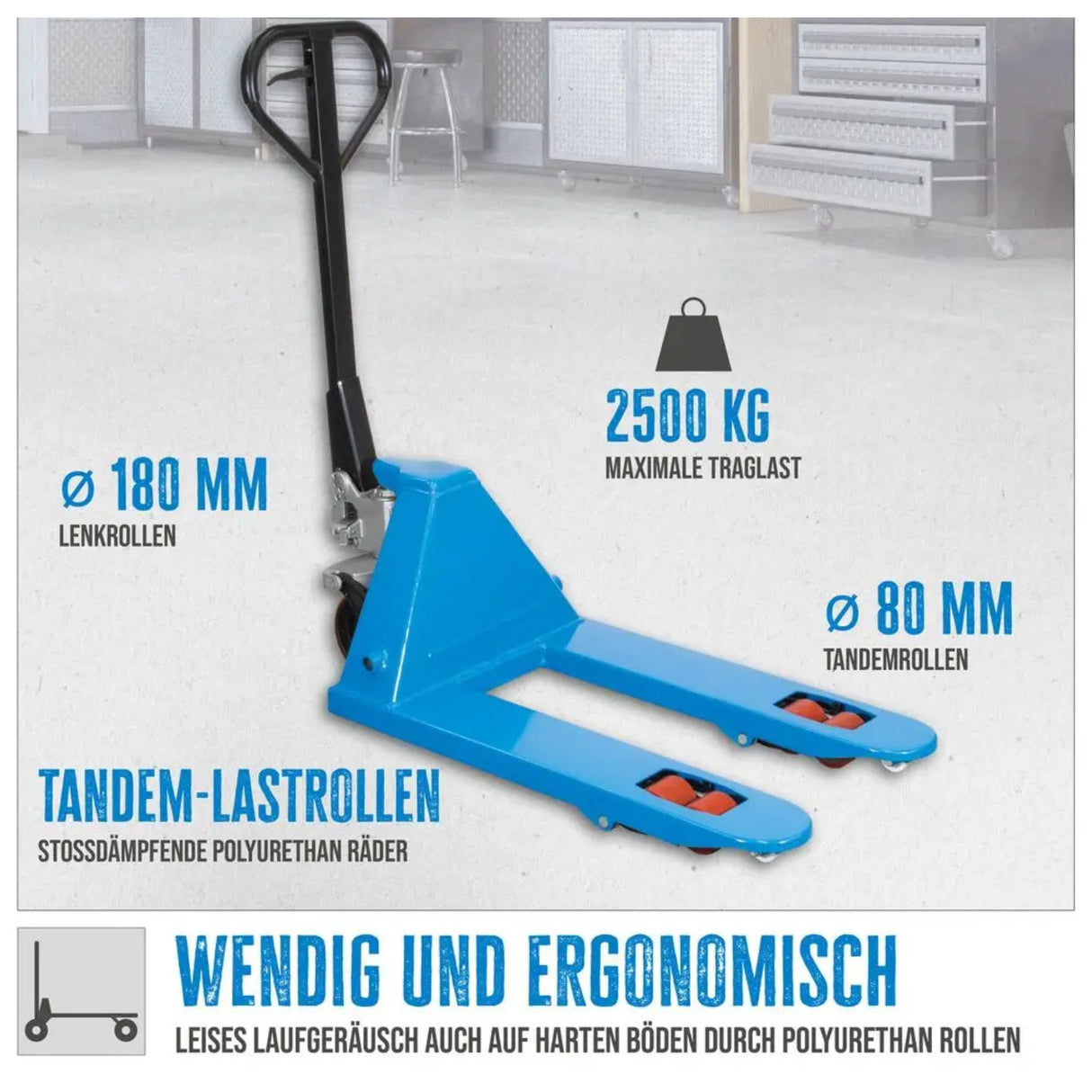 Transpalette manuel Güde 2500 kg – PU (fourches 800 mm)