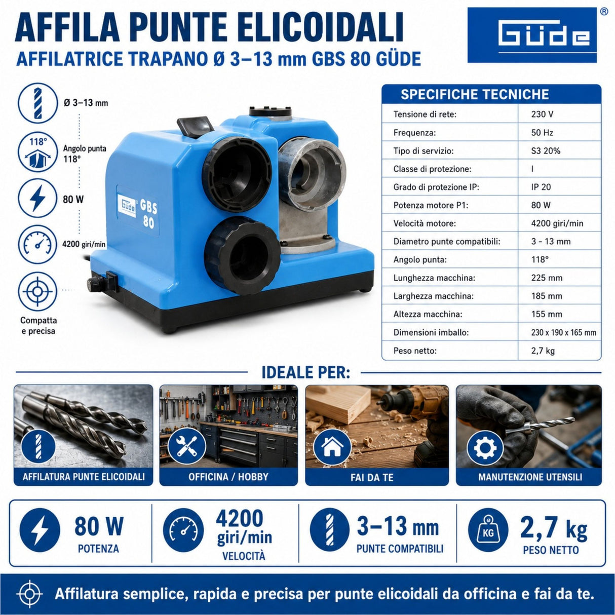 Affûteuse pour forets Güde GBS 80