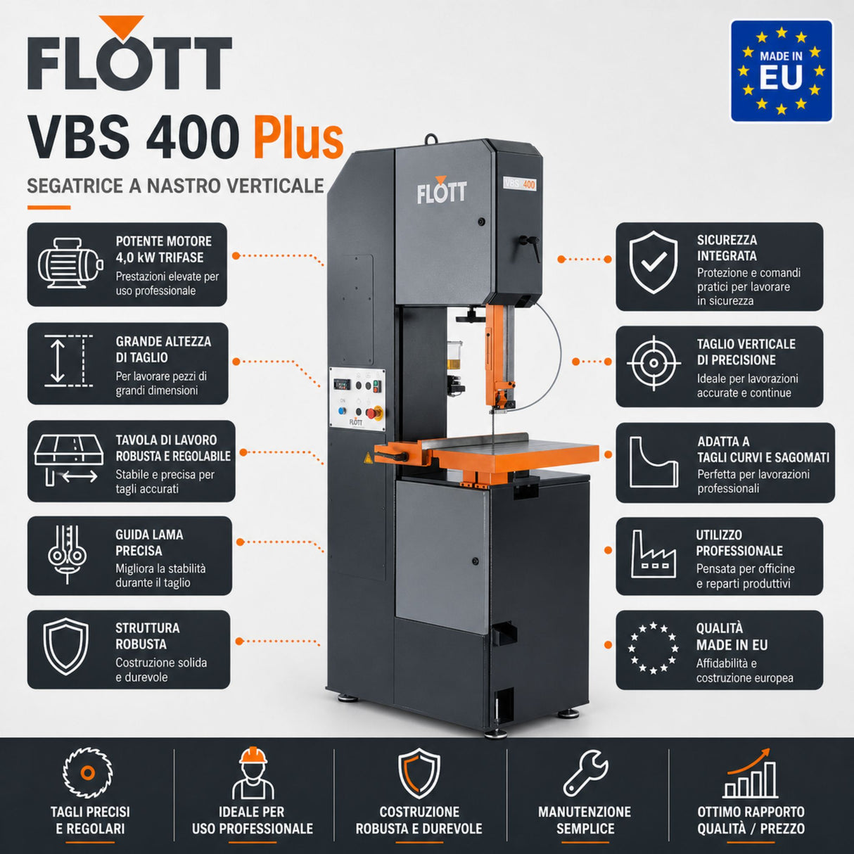 Scie à ruban pour métaux Flott VBS 400 Plus Scie à ruban verticale