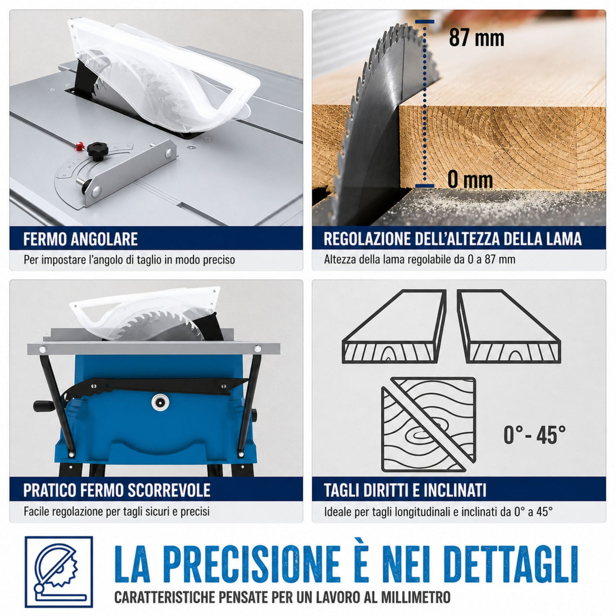 Scie circulaire de table Guede GTK 2000.1 – 2000 W, Ø250 mm, avec extensions