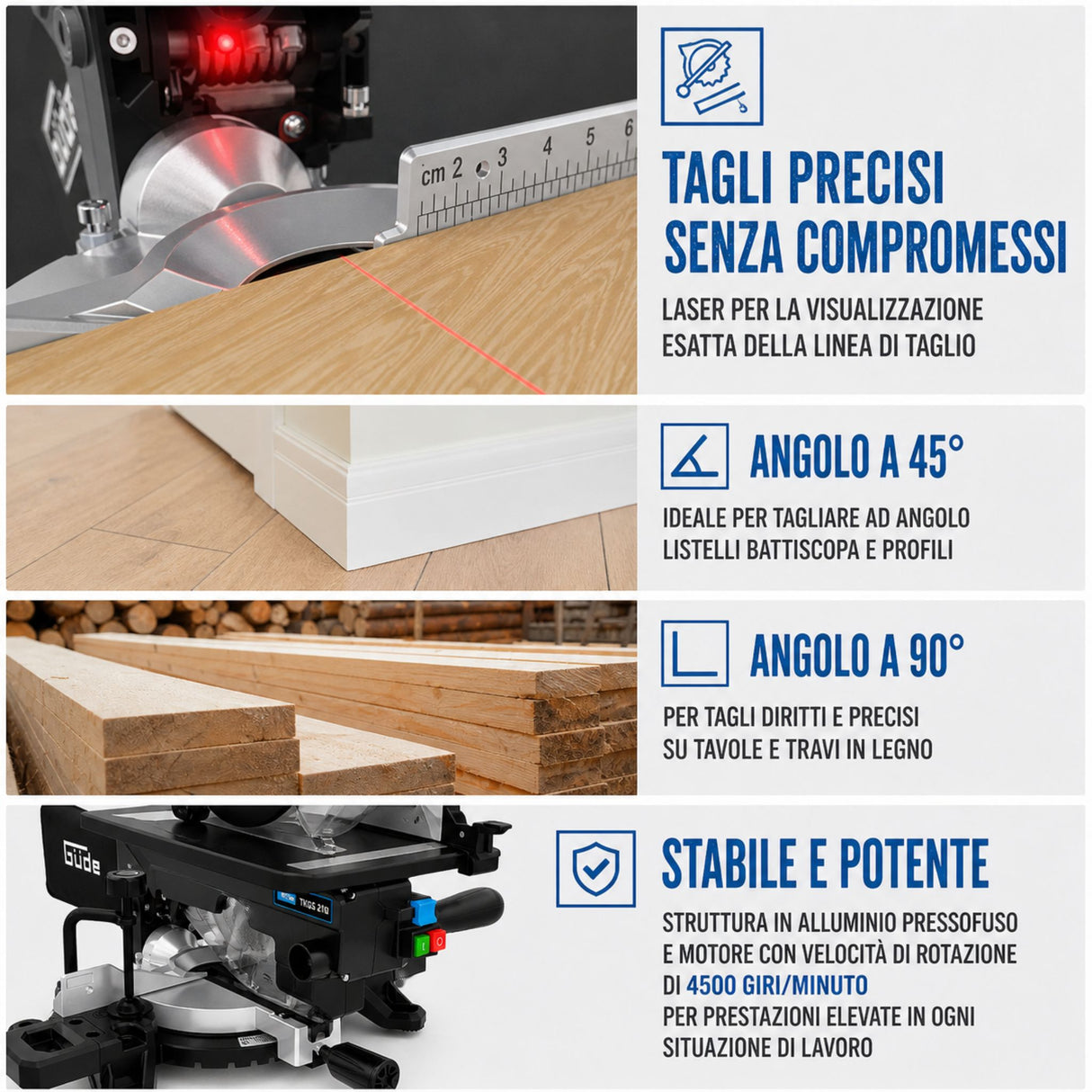 Güde TKGS 210 – Scie à onglets combinée avec laser intégré