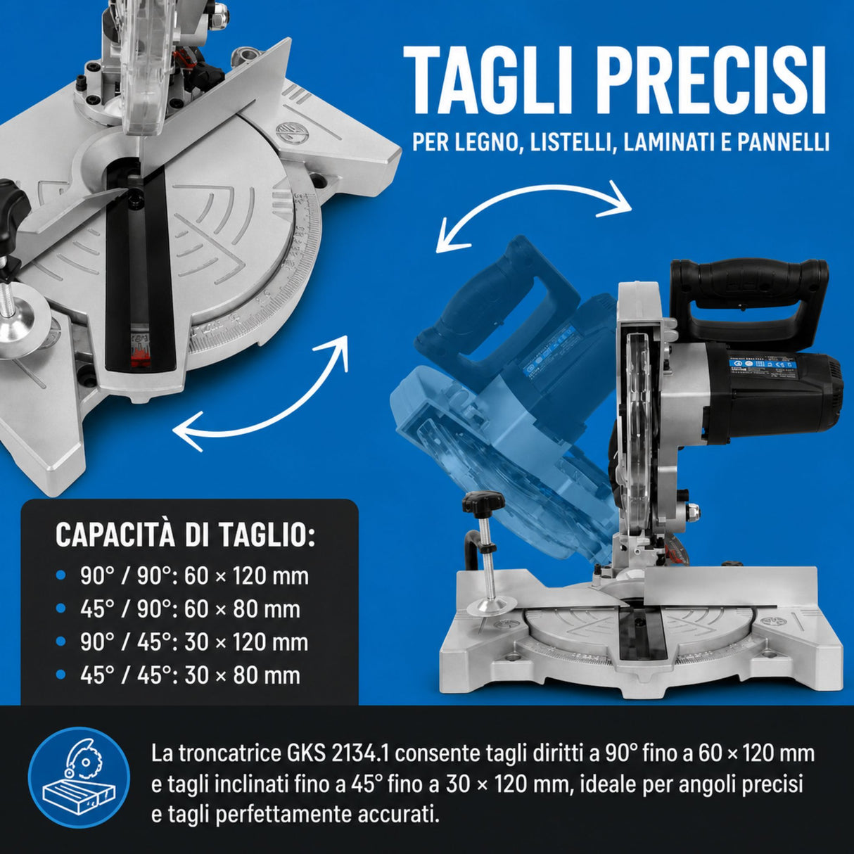 Güde GKS 2134.1 – Scie à onglets compacte pour coupes d'angle et d'onglet 1100 W
