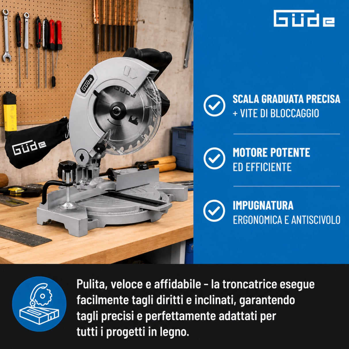 Güde GKS 2134.1 – Scie à onglets compacte pour coupes d'angle et d'onglet 1100 W