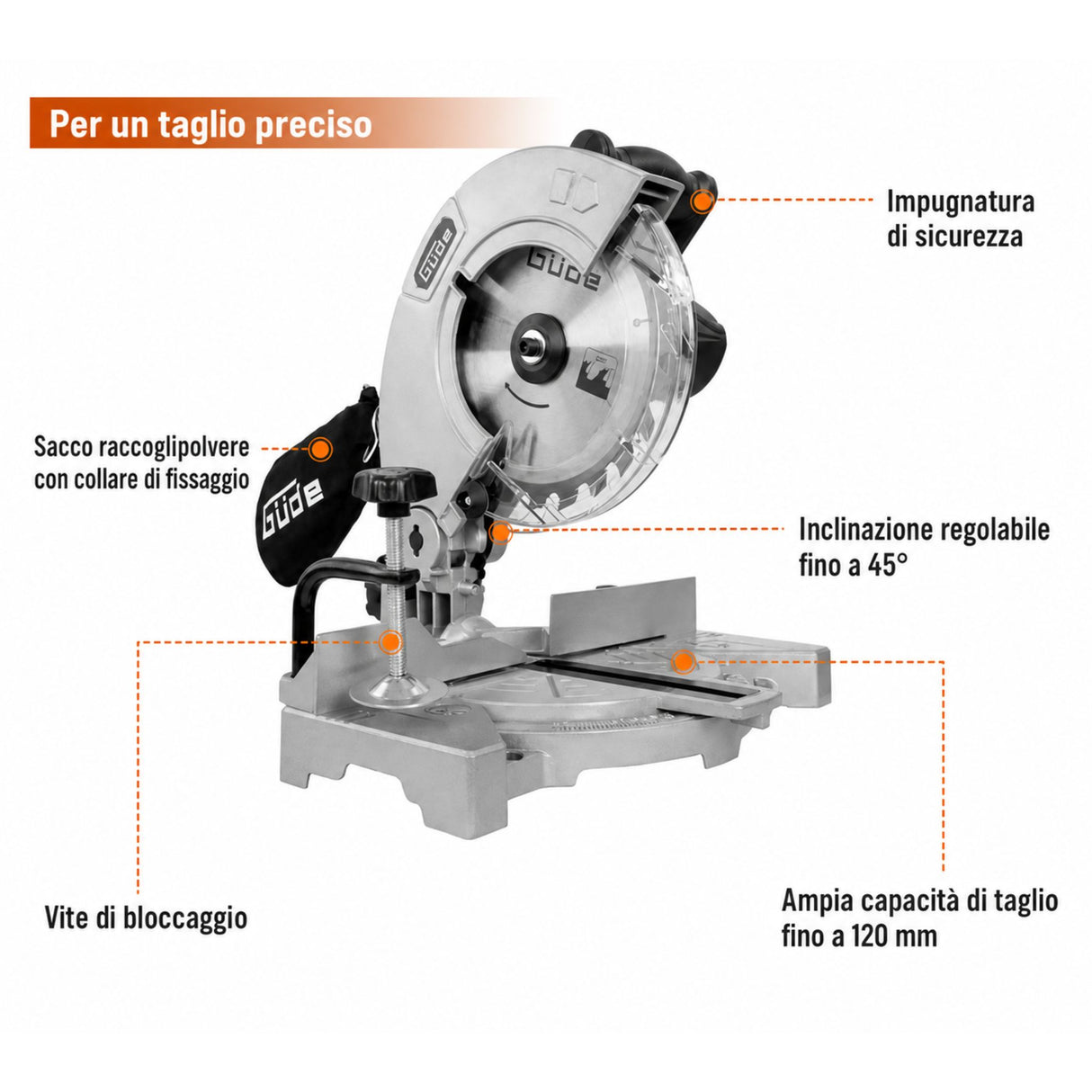 Güde GKS 2134.1 – Scie à onglets compacte pour coupes d'angle et d'onglet 1100 W