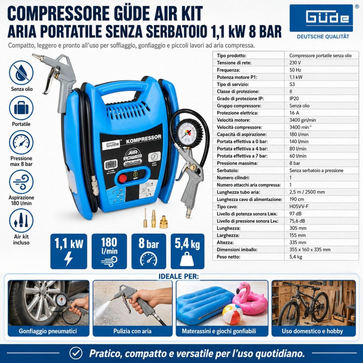 Compresseur d'air portable Güde Airpower 180/08