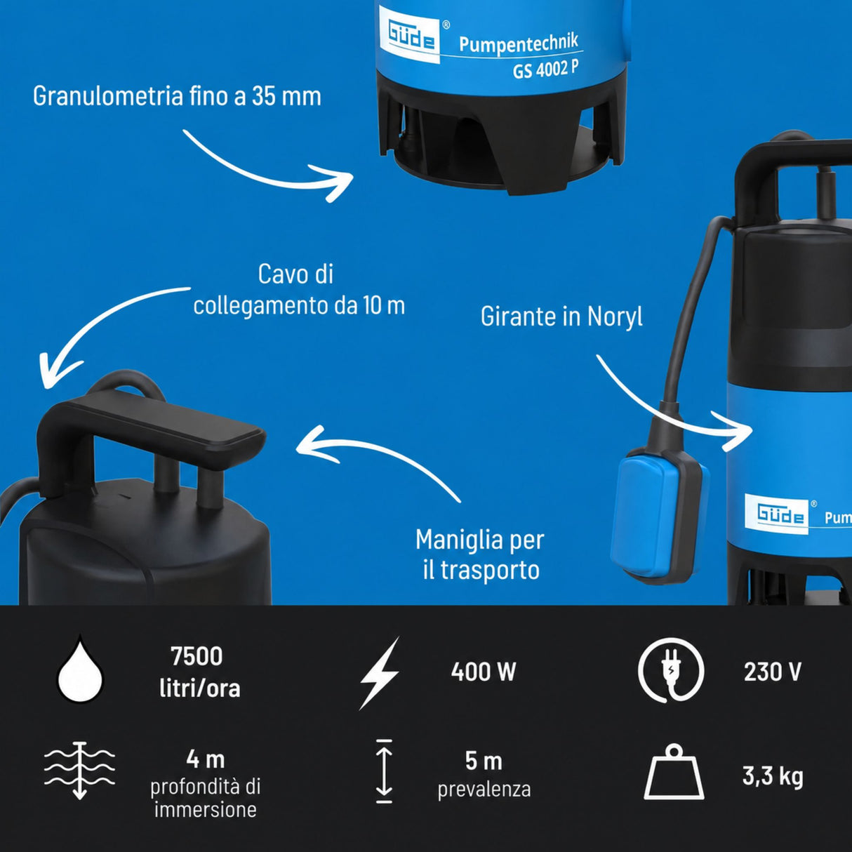 Güde Pompe submersible pour eaux chargées GS 4002 P
