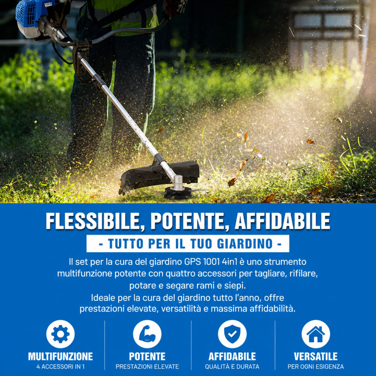 Decespugliatore multifunzione Güde GPS 1001 4in1 – motore 2 tempi 1,2 kW con 4 attrezzi