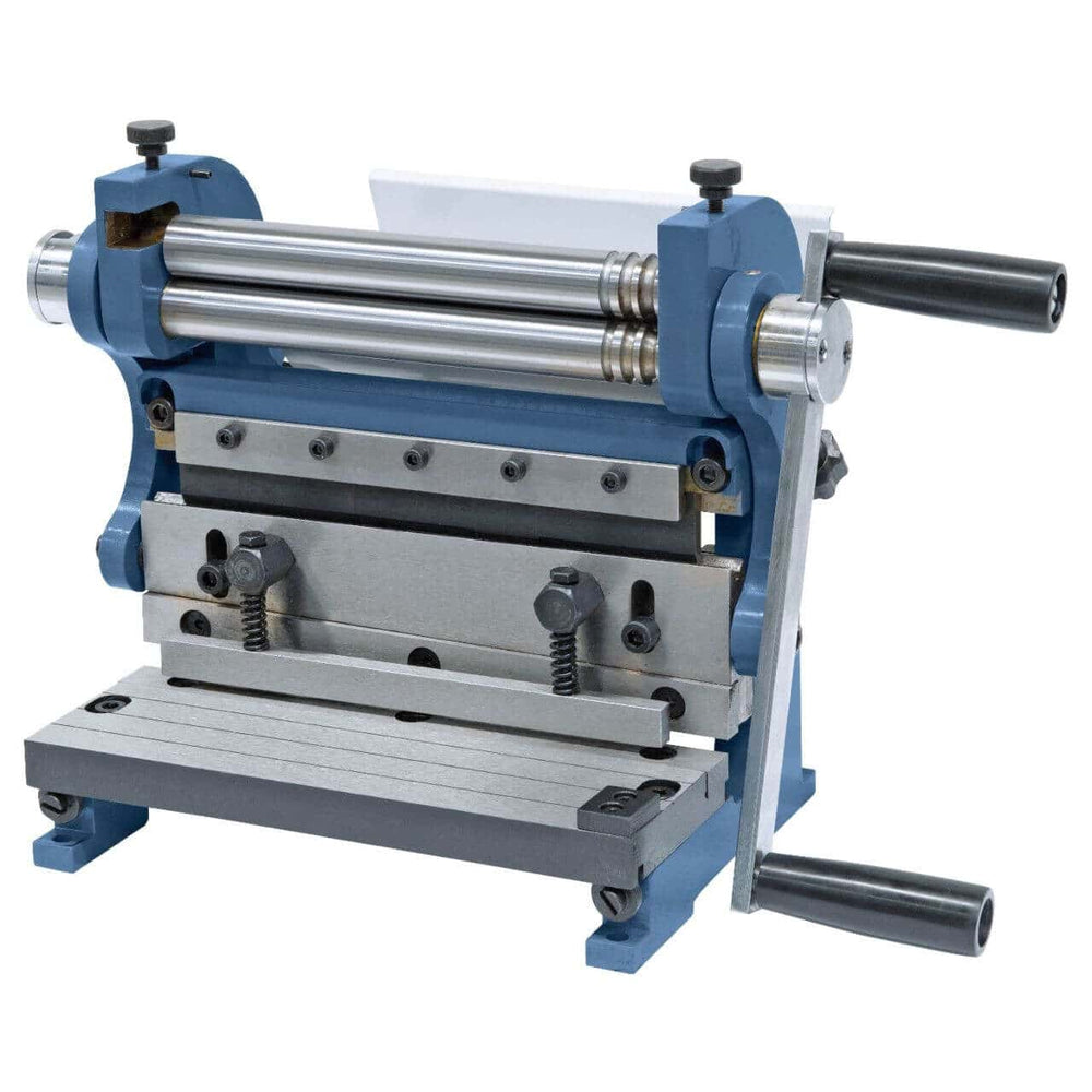 Macchina Bernardo 3 in 1 - 215 mm per taglio, piegatura e calandratura di lamiere sottili, ideale per hobbisti e piccoli laboratori.