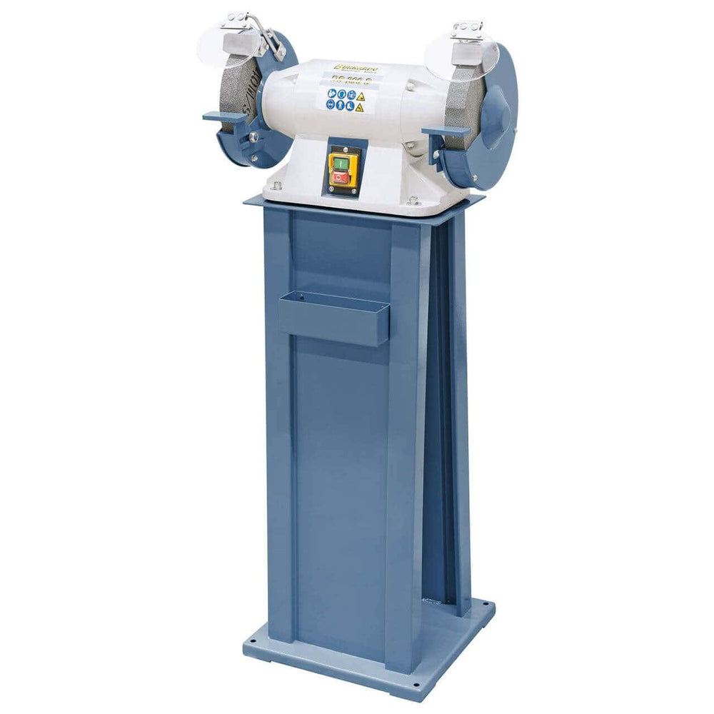 Smerigliatrice doppia Bernardo DS 175 S con due mole Ø175 mm K36/K80, supporti pezzo regolabili e protezioni scintille.