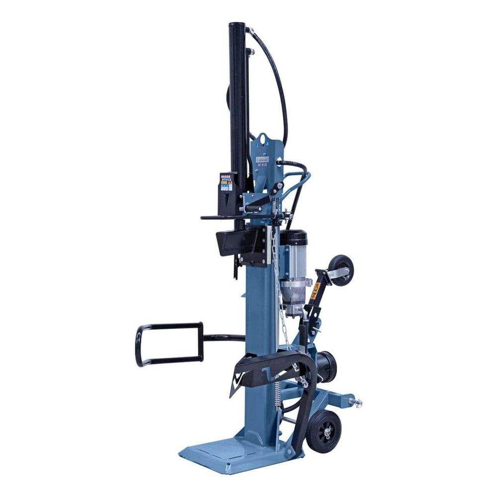 Spaccalegna Bernardo HS 16 ZE, verticale con forza di spaccatura da 16 tonnellate, motore trifase 4,5 kW, PTO cardano, corsa pistone 948 mm, sollevatore di tronchi e carrello con ruote.