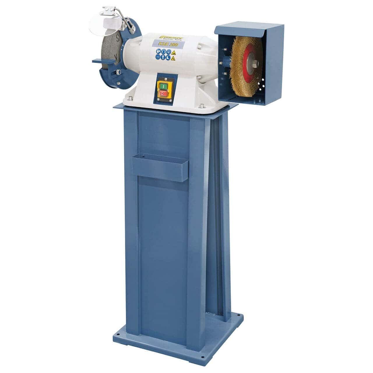 Smerigliatrice combinata Bernardo KSE 200 con mola Ø200 mm grana K36 e spazzola metallica, ideale per officina.