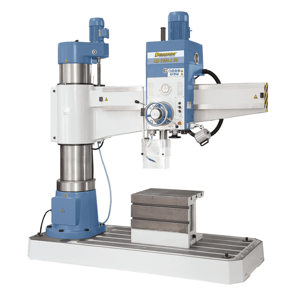 Trapano radiale Bernardo RD 1600 x 50 con capacità di foratura Ø 50 mm, filettatura fino a M42, braccio radiale da 1240 mm e robusta struttura da 3500 kg