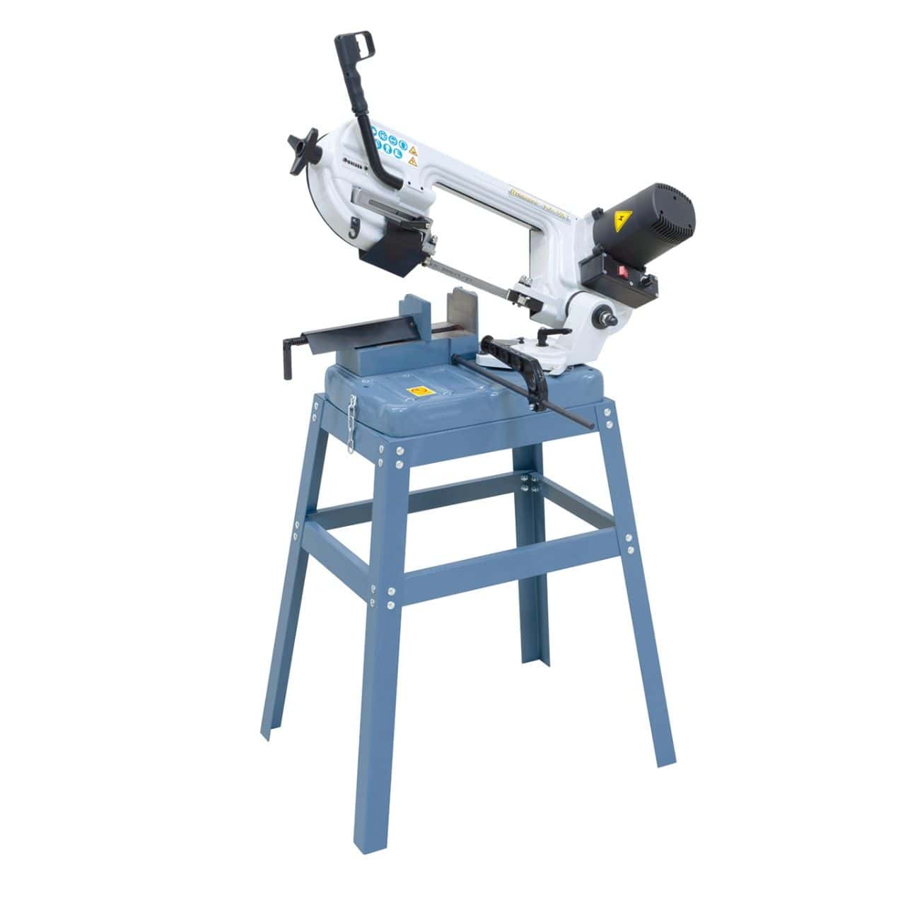 Sega a nastro portatile Bernardo Vario 150 T con capacità di taglio fino a 150 mm, velocità variabile e telaio in alluminio pressofuso.