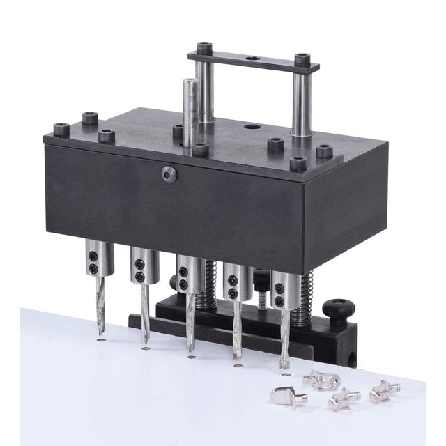 Testa di foratura multipla Bernardo 32 mm con cinque mandrini per eseguire fori simultanei e perfettamente allineati, ideale per mobili, cerniere e pannelli laterali.