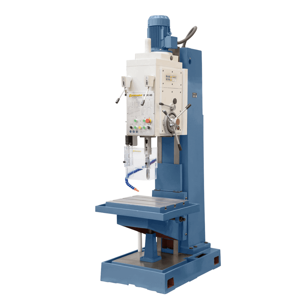 Trapano a colonna fissa Bernardo KBM 25 con motore da 2,2 kW, tavola in ghisa e capacità di foratura fino a 25 mm.
