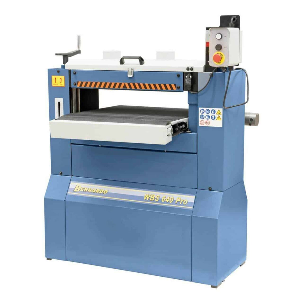 Calibratrice Bernardo WBS 640 Pro con doppio rullo di smerigliatura, nastri K80/K120 e motore 2,2 kW – 230/400 V.
