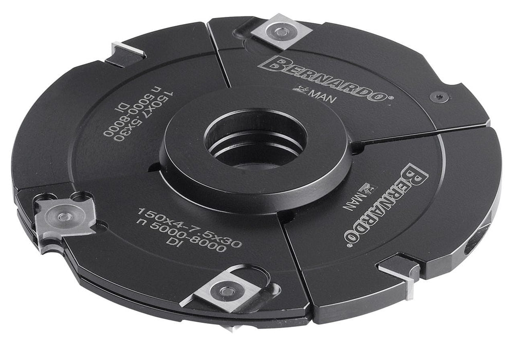 Testa regolabile Bernardo Ø160 mm con regolazione 4–7,5 mm, foro 30 mm e anello di battuta, ideale per creare scanalature e giunzioni precise su legno con toupie e fresatrici verticali.