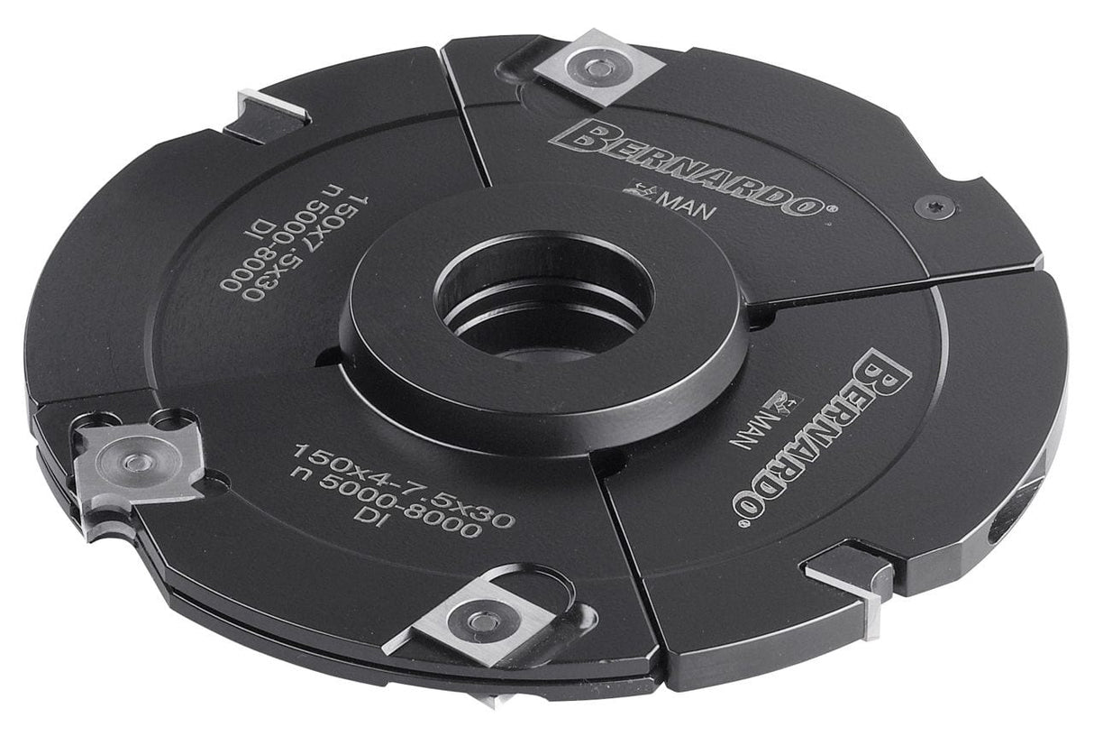 Testa regolabile Bernardo Ø160 mm con regolazione 4–7,5 mm, foro 30 mm e anello di battuta, ideale per creare scanalature e giunzioni precise su legno con toupie e fresatrici verticali.