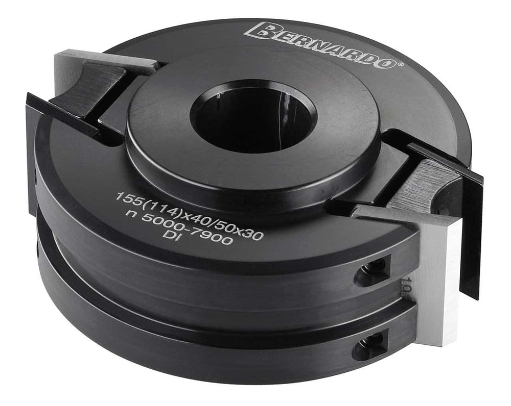 Testa universale Bernardo Ø100 mm in lega di alluminio con altezza 40 mm e foro 30 mm, dotata di coltelli reversibili HW per fresature precise e versatili nel legno.