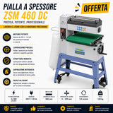 Calibratrice Bernardo ZSM 460 DC alimentazione 230V con larghezza di lavoro 460 mm e sistema di aspirazione integrato, ideale per levigatura precisa e finitura uniforme del legno.