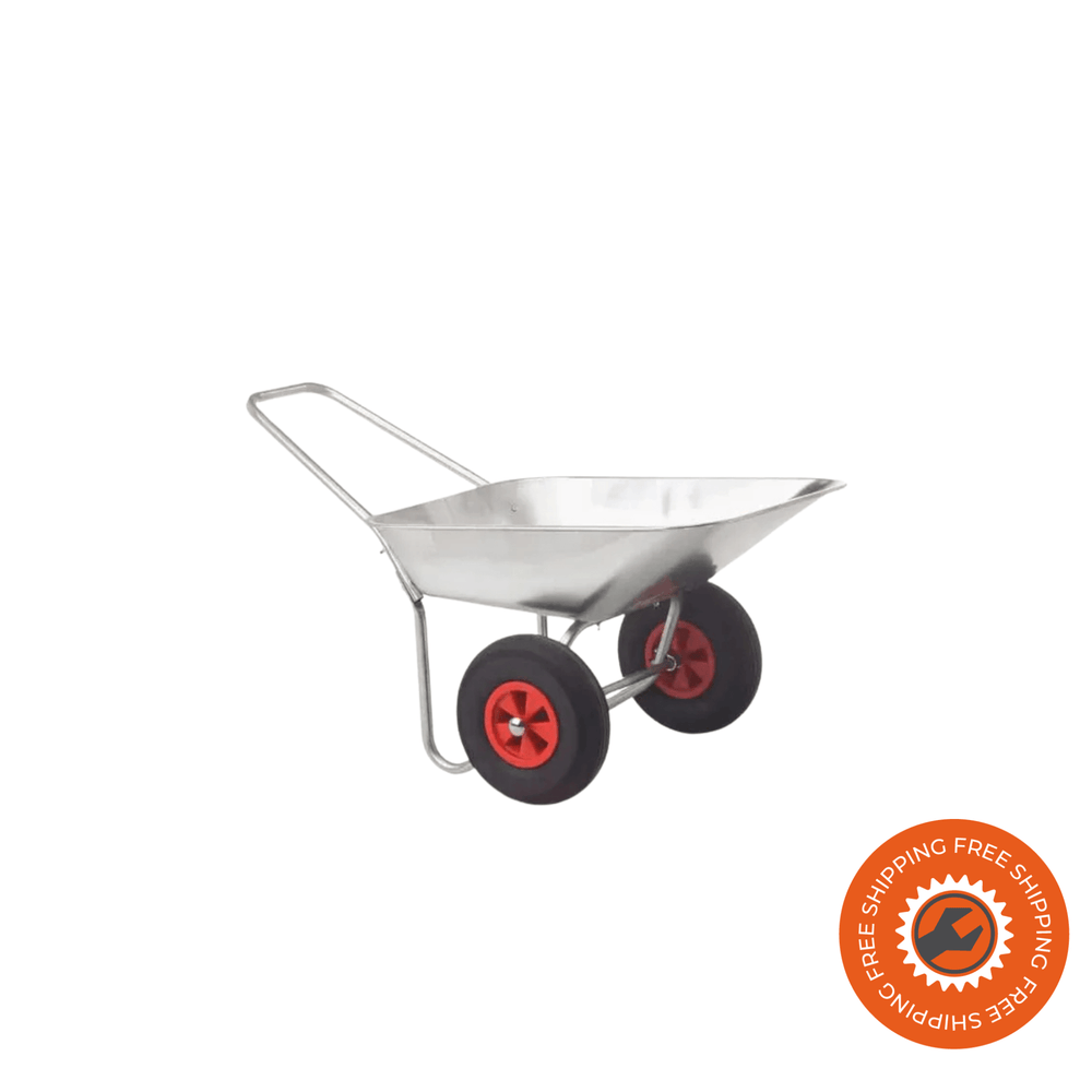 Carriola Ravendo BD 850 TWIN con vasca da 85 litri e doppia ruota pneumatica, ideale per giardinaggio e trasporto stabile di materiali.

