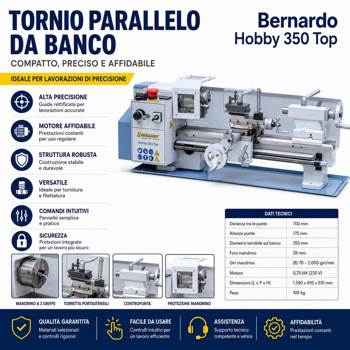 Tour à métaux Bernardo Hobby 350 Top compact 230 V