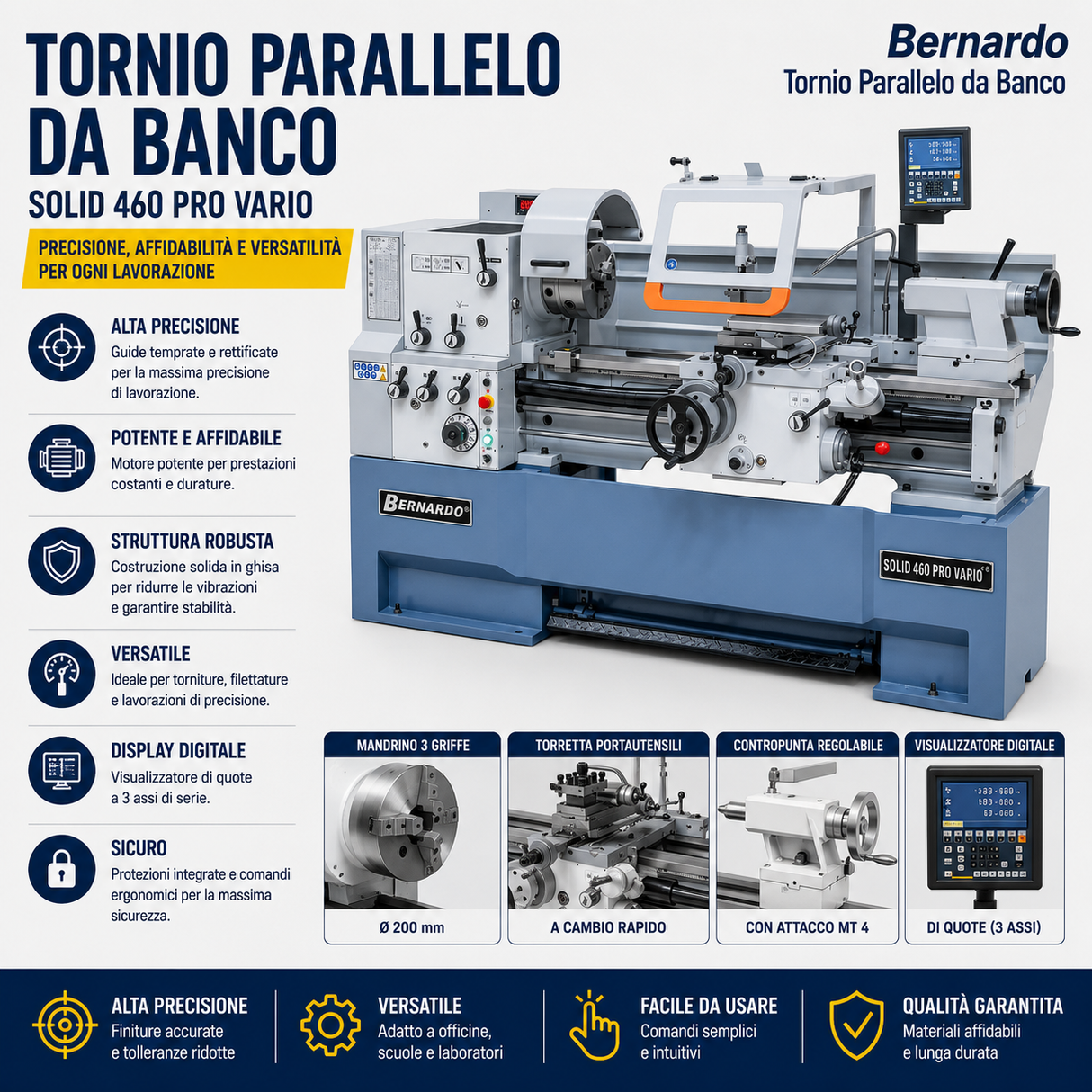Tour à métaux Bernardo Solid 460 x 1000 Pro Vario