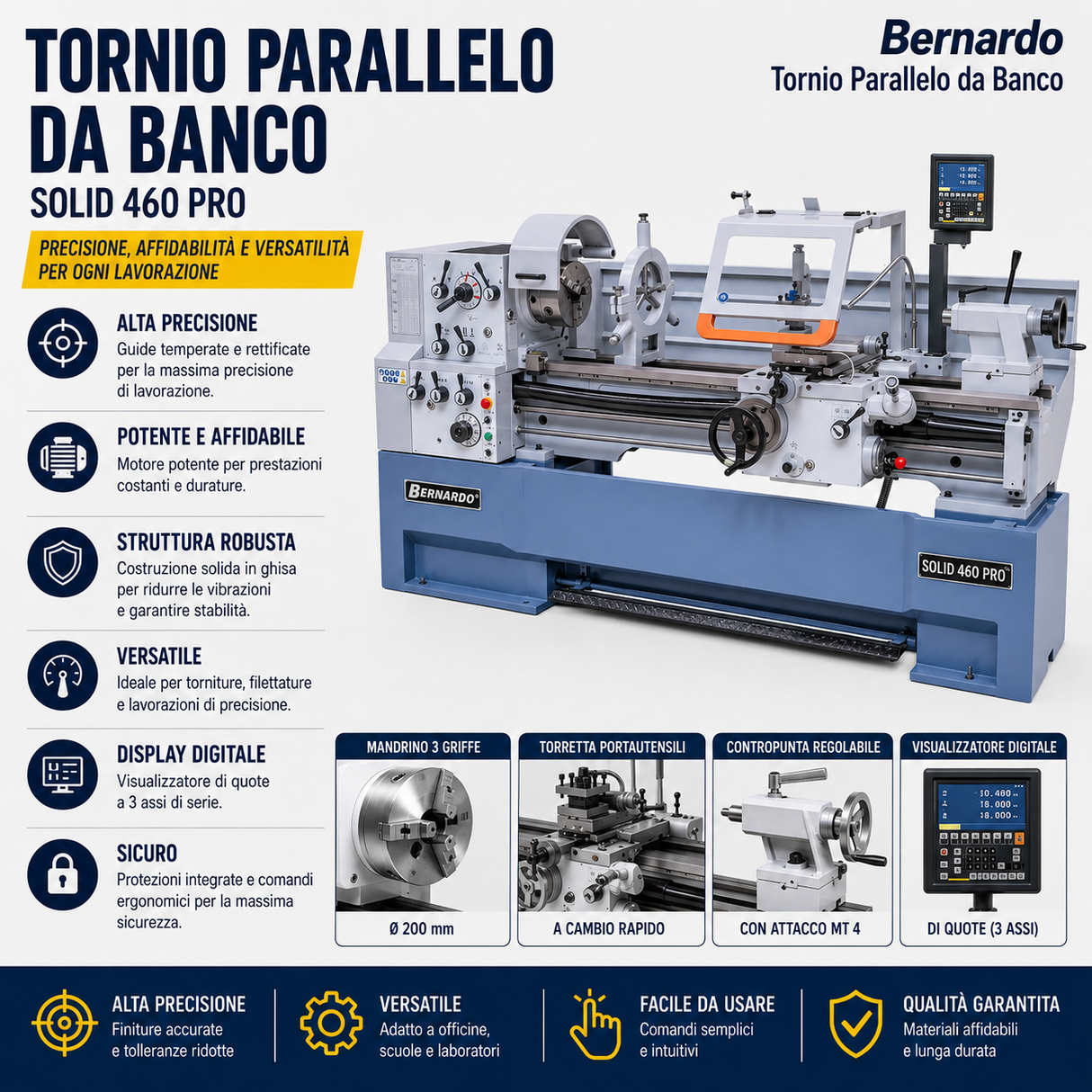 Tour à métaux Bernardo Solid 460 x 2000 Pro avec affichage numérique 3 axes