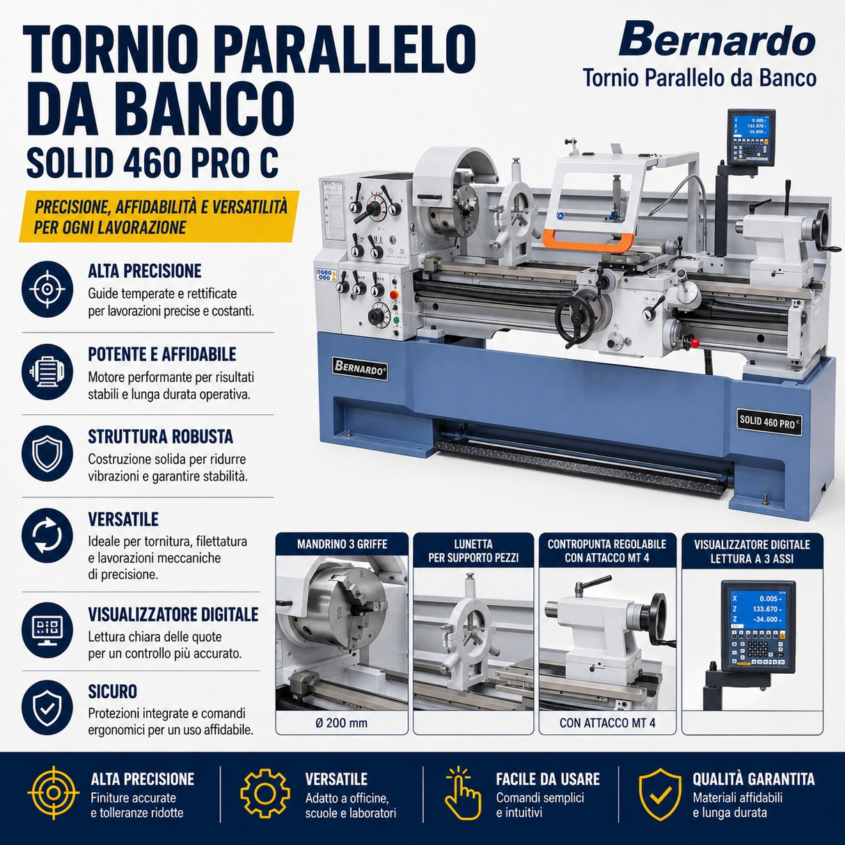 Tour à métaux Bernardo Solid 460 x 1500 Pro avec affichage numérique 3 axes