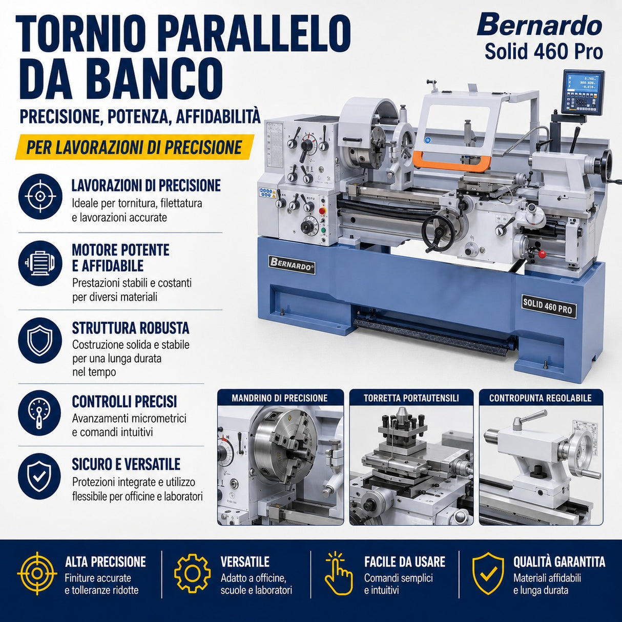Tour à métaux Bernardo Solid 460 x 1000 Pro avec affichage numérique 3 axes